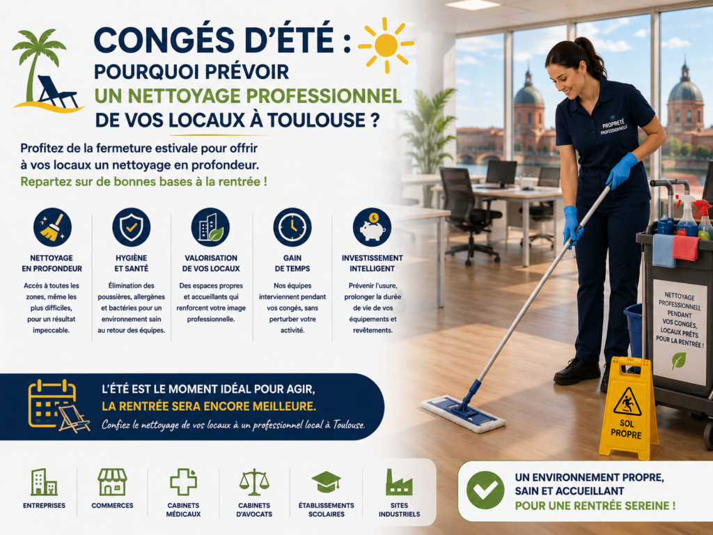 Congés d’été : pourquoi prévoir un nettoyage professionnel de vos locaux à Toulouse ?